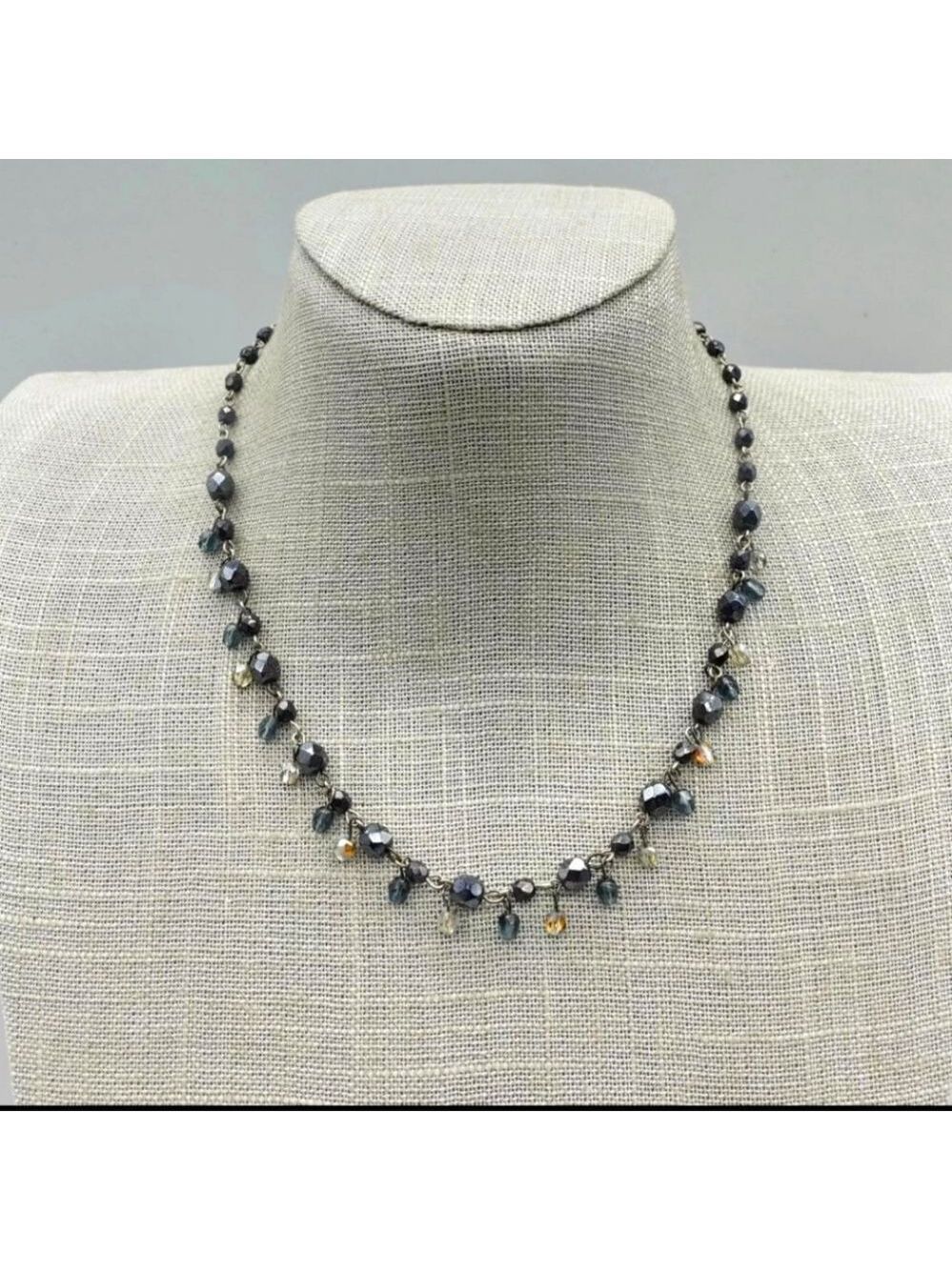 Robert Rose Necklace Black Iridescent Beaded Strand 15 Inch